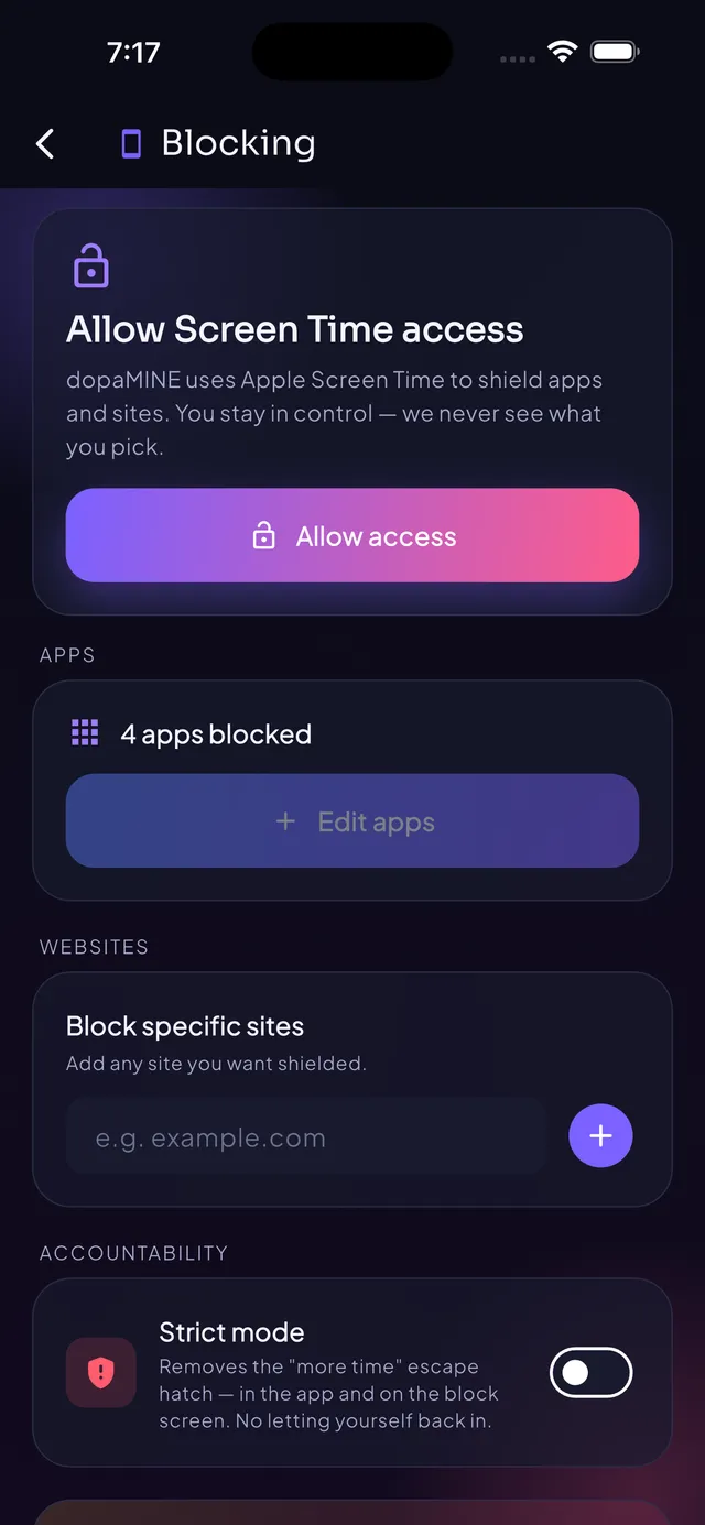 dopaMINE recovery app blocking screen